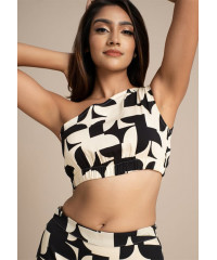 LAENIY PRINTED ONE SHOULDER CROP TOP