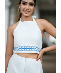 TELLY BLUE EMBROIDERY WHITE TOP