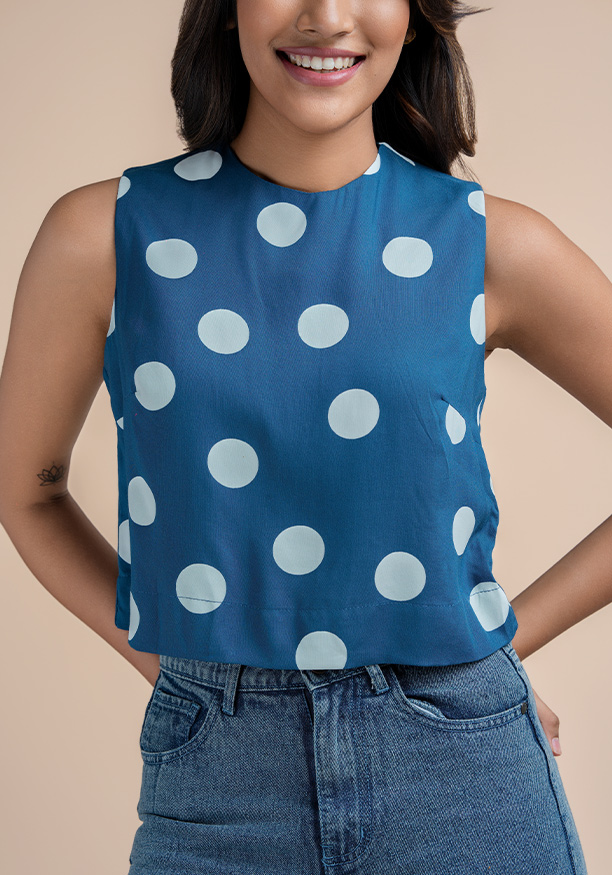 ZION WHITE DOTTED PRINT CROP TOP