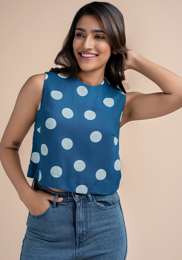 ZION WHITE DOTTED PRINT CROP TOP