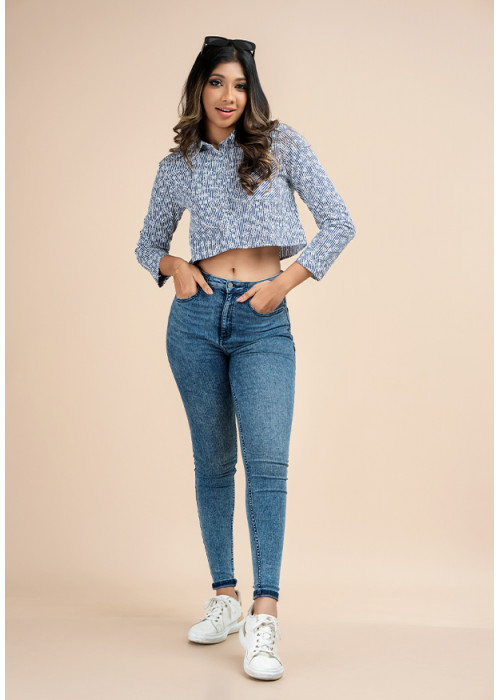 ABBA LONG SLEEVE CUTLOAN CROP BLOUSE