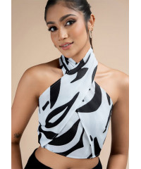 GABRIELLE HALTER NECK CROP BLOUSE 