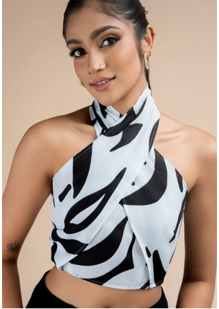 GABRIELLE HALTER NECK CROP BLOUSE 