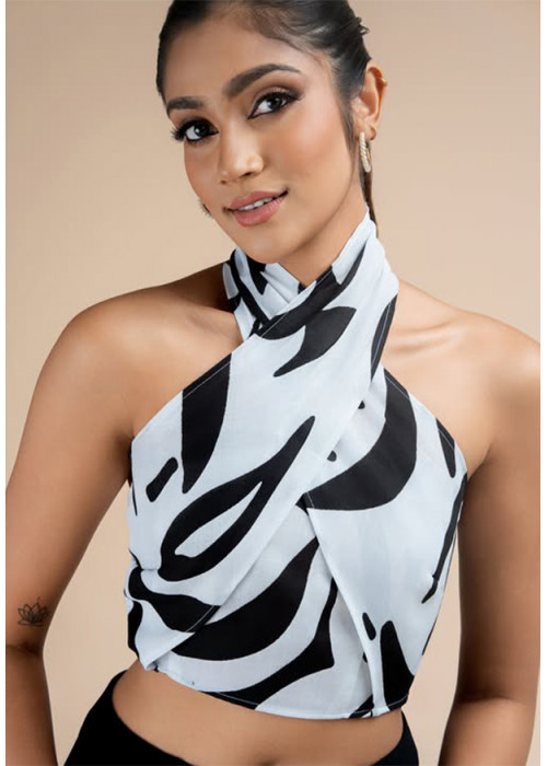 GABRIELLE HALTER NECK CROP BLOUSE 