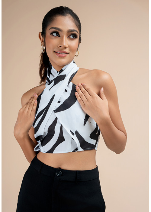 GABRIELLE HALTER NECK CROP BLOUSE 