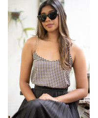 LORA V NECK CHECK CROP BLOUSE