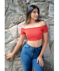 ZION DOTTED RED CROP BLOUSE