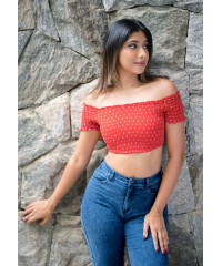 ZION DOTTED RED CROP BLOUSE