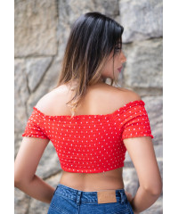 ZION DOTTED RED CROP BLOUSE