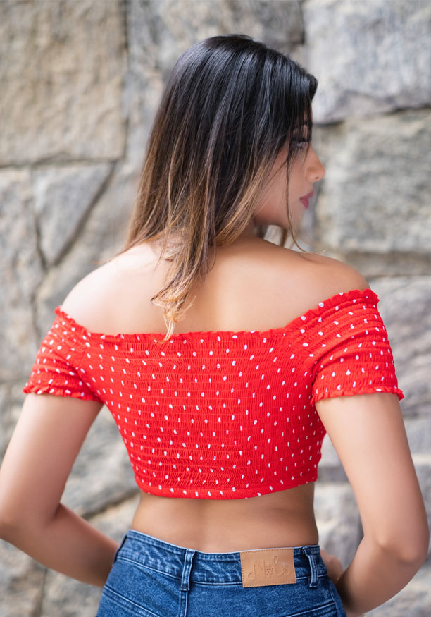 ZION DOTTED RED CROP BLOUSE