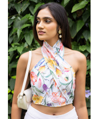 GABRIELLE HALTER NECK CROP BLOUSE