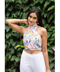 GABRIELLE HALTER NECK CROP BLOUSE