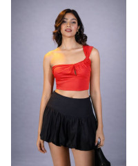 PETRIA RED ONE SHOULDER CROP TOP PETRIA RED ONE SHOULDER CROP TOP