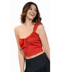 PETRIA RED ONE SHOULDER CROP TOP 