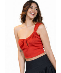 PETRIA RED ONE SHOULDER CROP TOP 