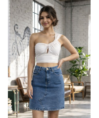 PETRIA  WHITE ONE SHOULDER CROP TOP 