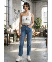 PETRIA  WHITE ONE SHOULDER CROP TOP 