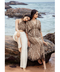 GABRIELLE BROWN HALTER NECK CROP BLOUSE