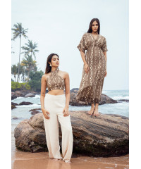 GABRIELLE BROWN HALTER NECK CROP BLOUSE