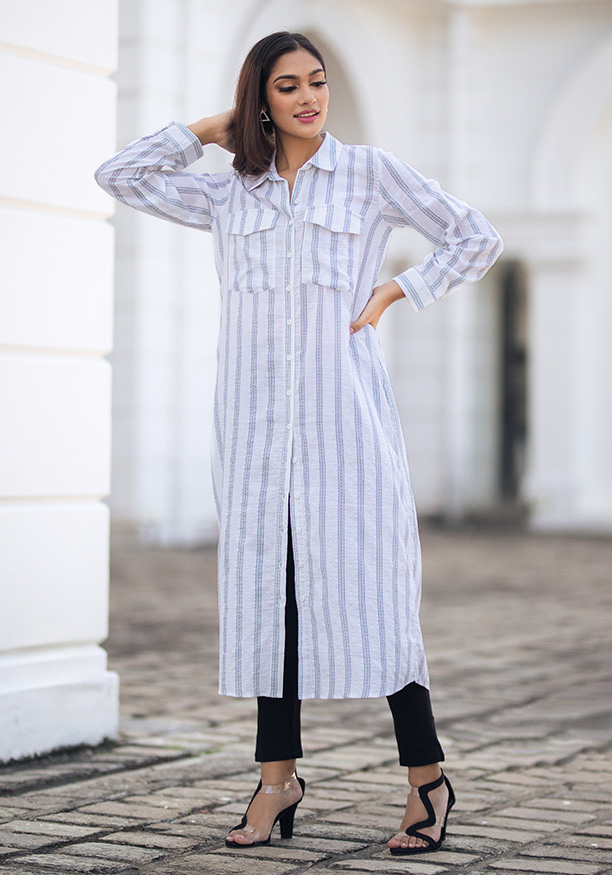 KAIA WHITE LONG SLEEVE KURTHA 