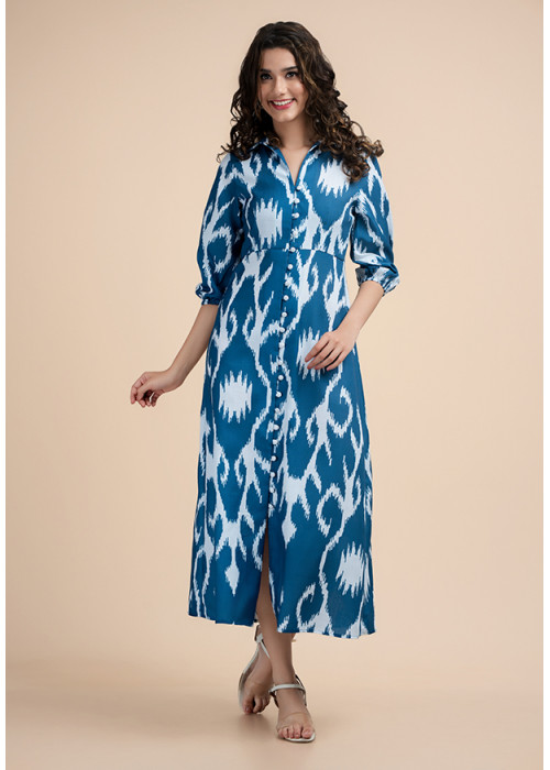 ABSTRACT PRINTED BLUE KURTHA 