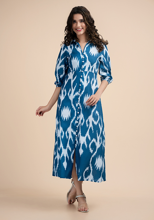 ABSTRACT PRINTED BLUE KURTHA 