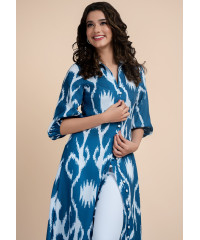 ABSTRACT PRINTED BLUE KURTHA 