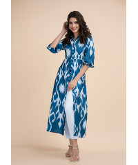 ABSTRACT PRINTED BLUE KURTHA 