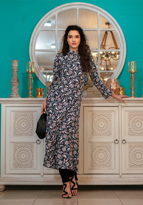 SASHA BLUE PRINTED KURTHA Nilsonline