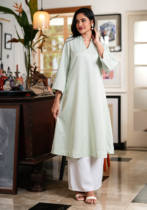 TAHIRA GREEN STRIPE KURTA Nilsonline