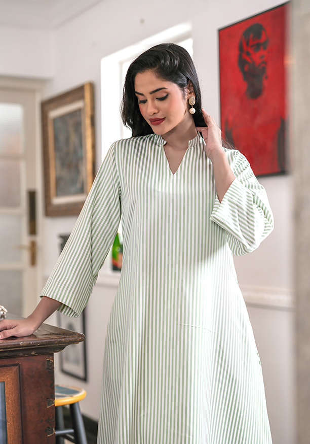 TAHIRA GREEN STRIPE KURTA Nilsonline