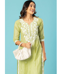 AFRA GREEN  EMBROIDERY KURTHA