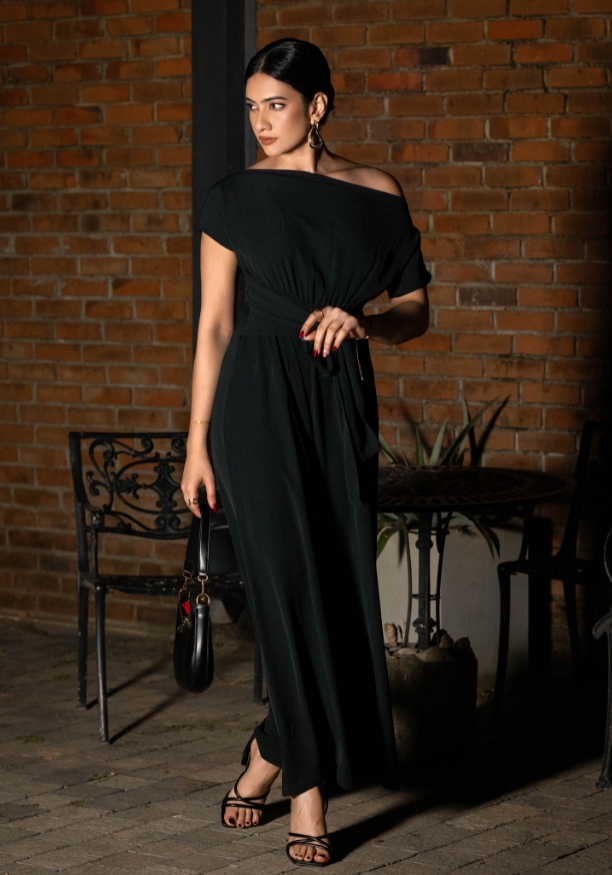 COLD SHOULDER BLACK JUMPSUIT