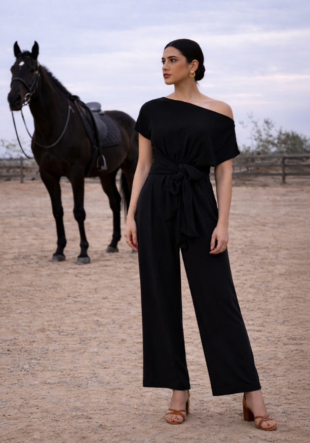 COLD SHOULDER BLACK JUMPSUIT