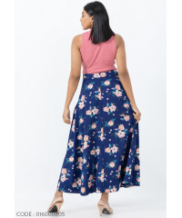 MIRIAM FLORAL SIDE SLIT BLUE SKIRT