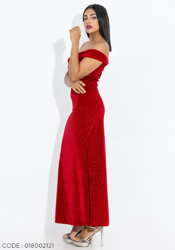TINSLEY OFF SHOULDER RED DRESS