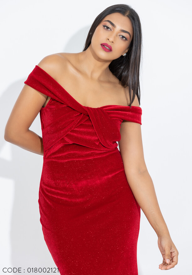 TINSLEY OFF SHOULDER RED DRESS
