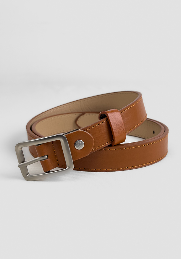 BROWN 1 IN SILVER SQUARE BUCKLE BELT