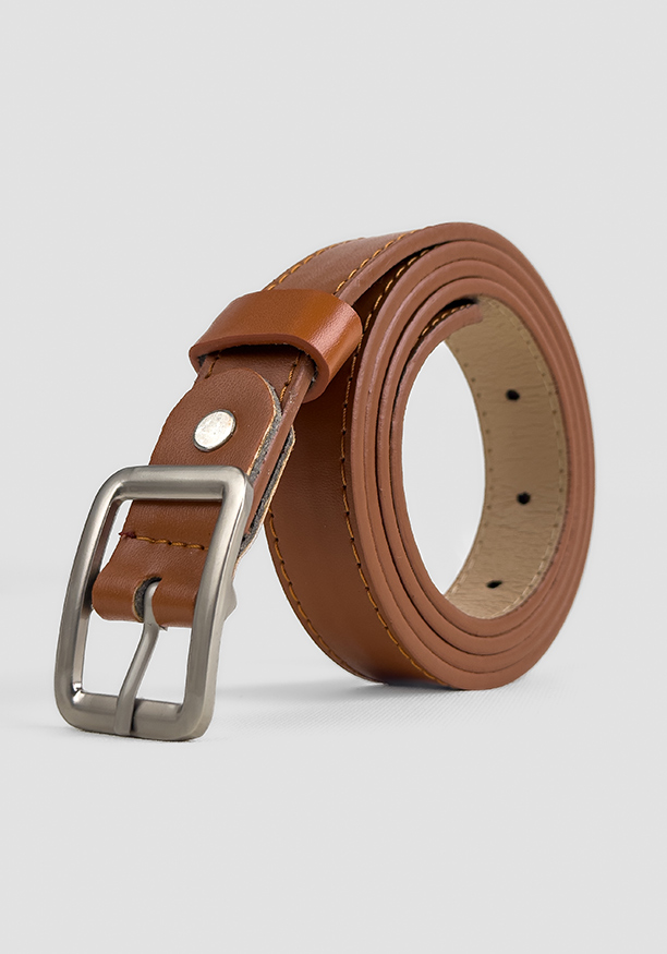 BROWN 1 IN SILVER SQUARE BUCKLE BELT
