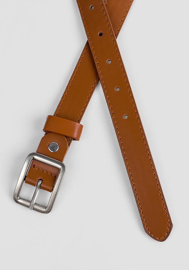 BROWN 1 IN SILVER SQUARE BUCKLE BELT