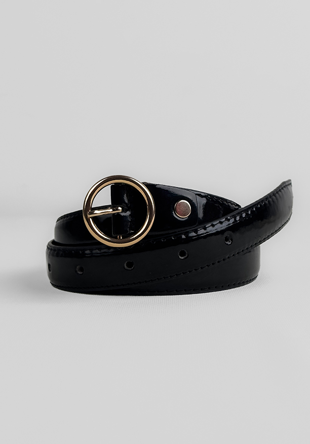 BLACK 1 IN GOLD ROUND BUCKLE BELT