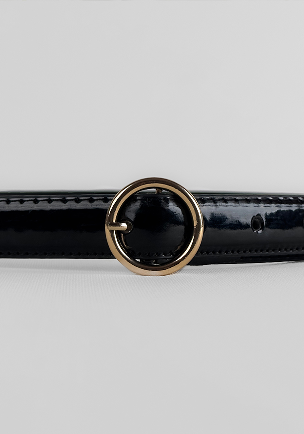 BLACK 1 IN GOLD ROUND BUCKLE BELT