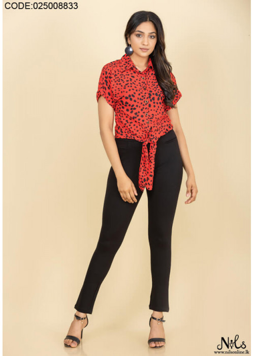 WILLY FRONT KNOT RED/BLACK BLOUSE
