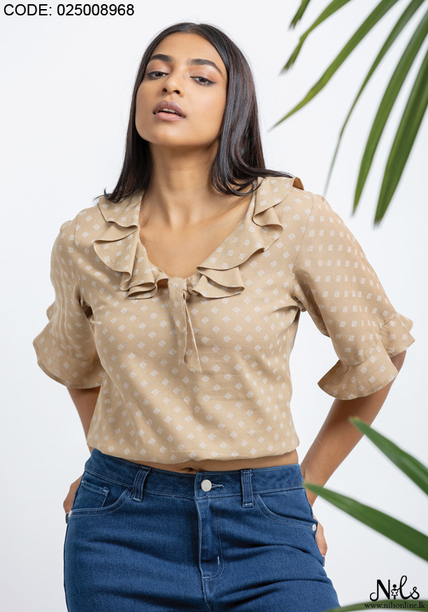 CASSENDRA FRONT FRILL BEIGE BLOUSE
