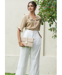 CASSENDRA FRONT FRILL BEIGE BLOUSE