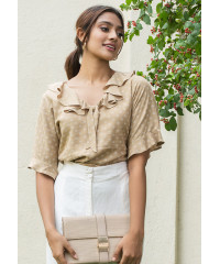 CASSENDRA FRONT FRILL BEIGE BLOUSE