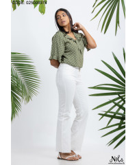 CASSENDRA FRONT FRILL GREEN BLOUSE