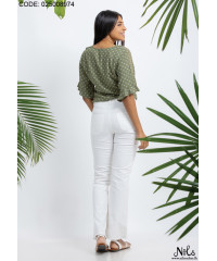 CASSENDRA FRONT FRILL GREEN BLOUSE