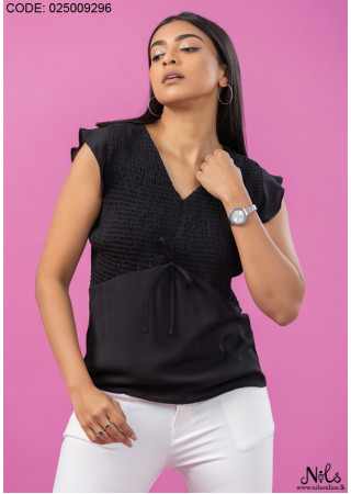 SALLY V NECK BLACK BLOUSE