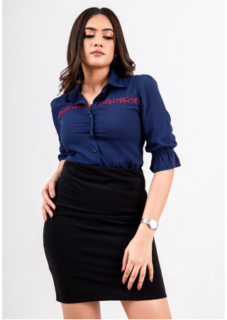 EMBROIDERY BLUE BLOUSE